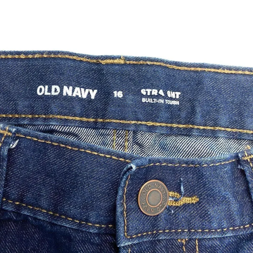 Old Navy Straight Leg Adjustable Waist‎ Boys size 16 Dark Wash Blue Dneim Jeans